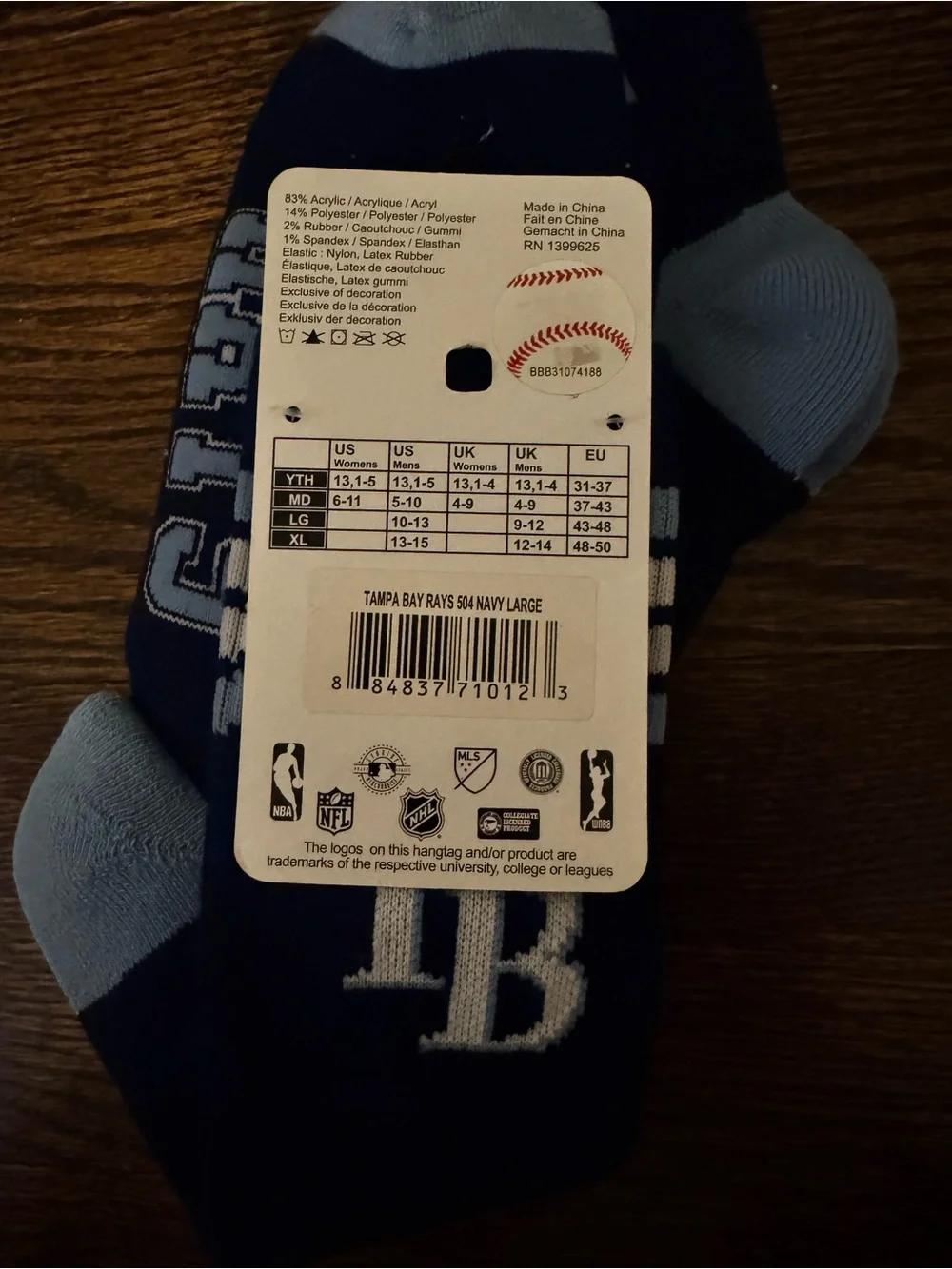 Tampa Bay Rays MLB Crew Socks – Large – 2 Pairs – FBF Originals